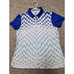 PUMA GOLF XL Women's‎ Blue White Diamonds Print Polo Shirt Dry Cell